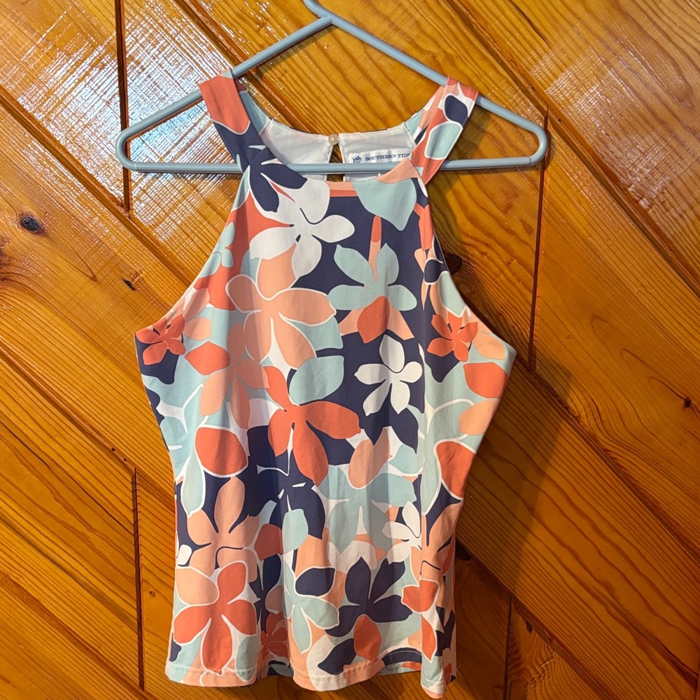 Southern Tide Floral Tank Top - Orange, Blue, Cream